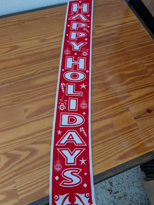 Vertical Happy Holidays Banner from Unknown -  Holiday Decor (Vinyl Banner, Modern, Festive, Red, White)
