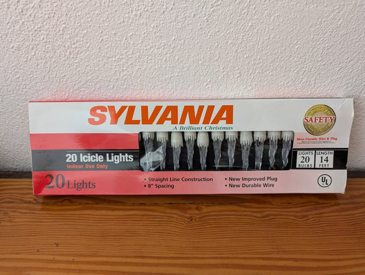 20 Icicle Lights from Sylvania - 2000s Holiday Lighting (Plastic Glass, Copper Wire Christmas Lights, Traditional, White)