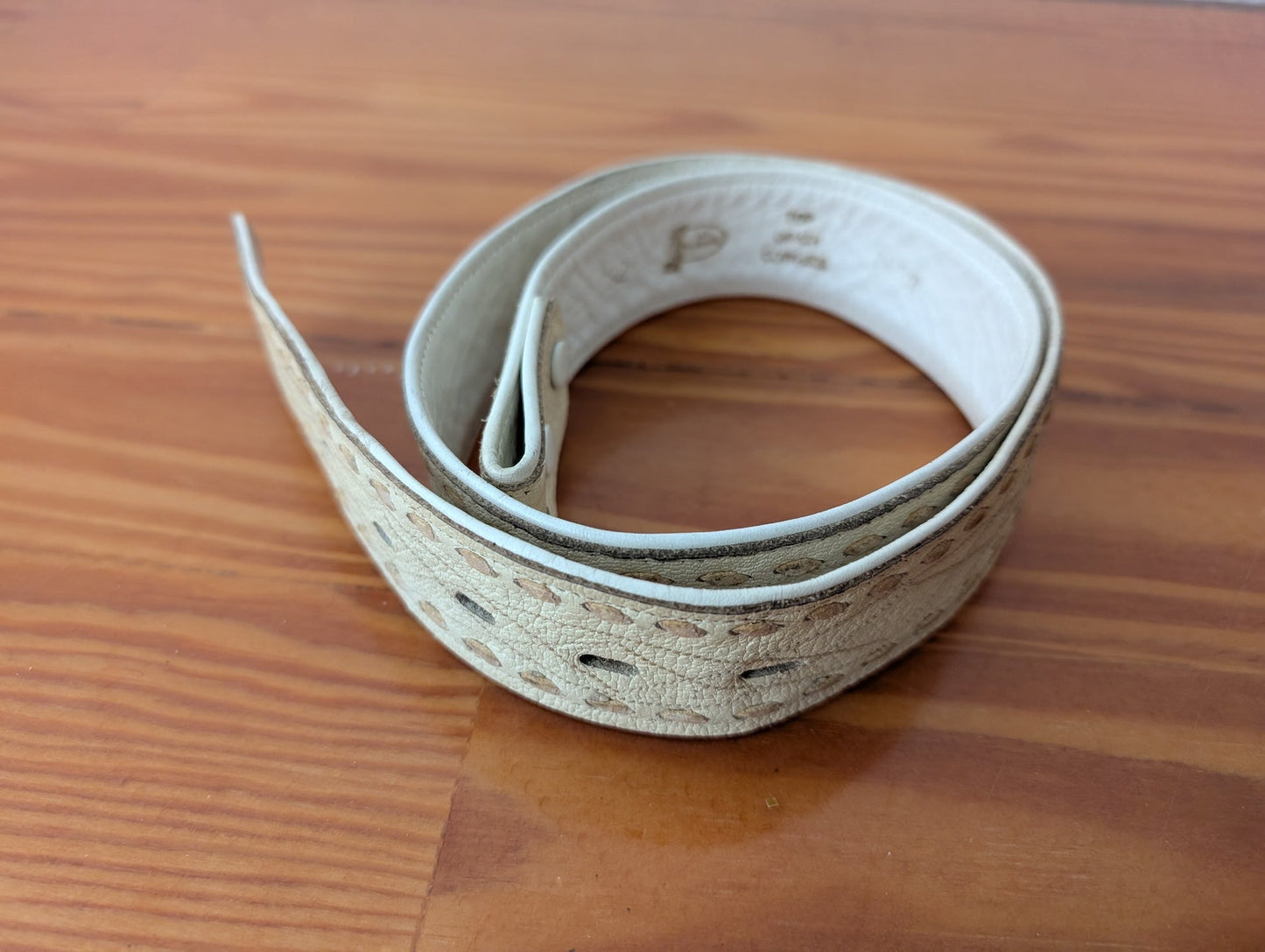 Tooled Leather Belt from Unknown -  Apparel / Accessories (Leather Belt, Western, Country, Cream)