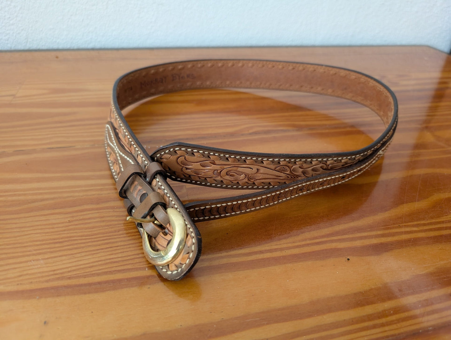 Tooled Leather Belt from Nocona Belt Co. -  Apparel / Accessories (Leather, Metal Belt, Western, Country, Tan, Brown, Cream)