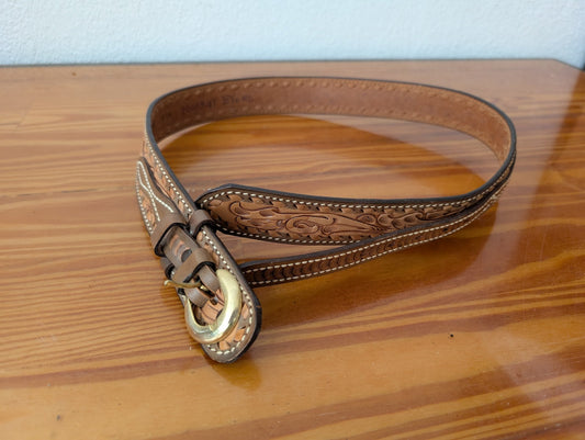 Tooled Leather Belt from Nocona Belt Co. -  Apparel / Accessories (Leather, Metal Belt, Western, Country, Tan, Brown, Cream)