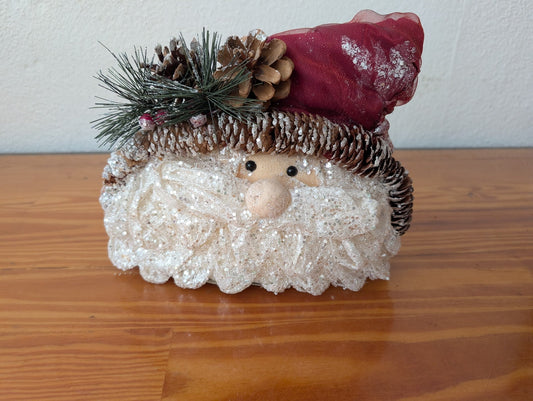 Pinecone Hat Santa Head from Unknown -  Holiday Decor (Pinecones, Fabric, Plastic, Glitter Christmas Ornament/Decor, Rustic, Farmhouse, Christmas, Holiday, White, Brown, Red, Green)