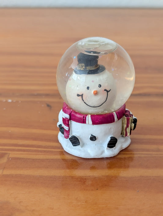 Mini Snowman Snow Globe from Unknown -  Holiday Decor (Plastic, Glass, Water, Glitter Snow Globe, Christmas, Holiday, Whimsical, White, Red, Black)