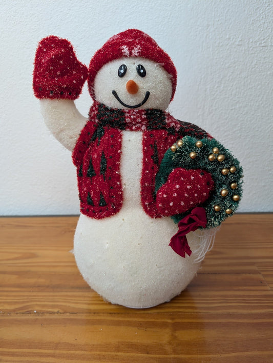 Waving Snowman from Unknown -  Holiday Decor (Fabric Figurine, Christmas, Holiday, Traditional, White, Red, Green)