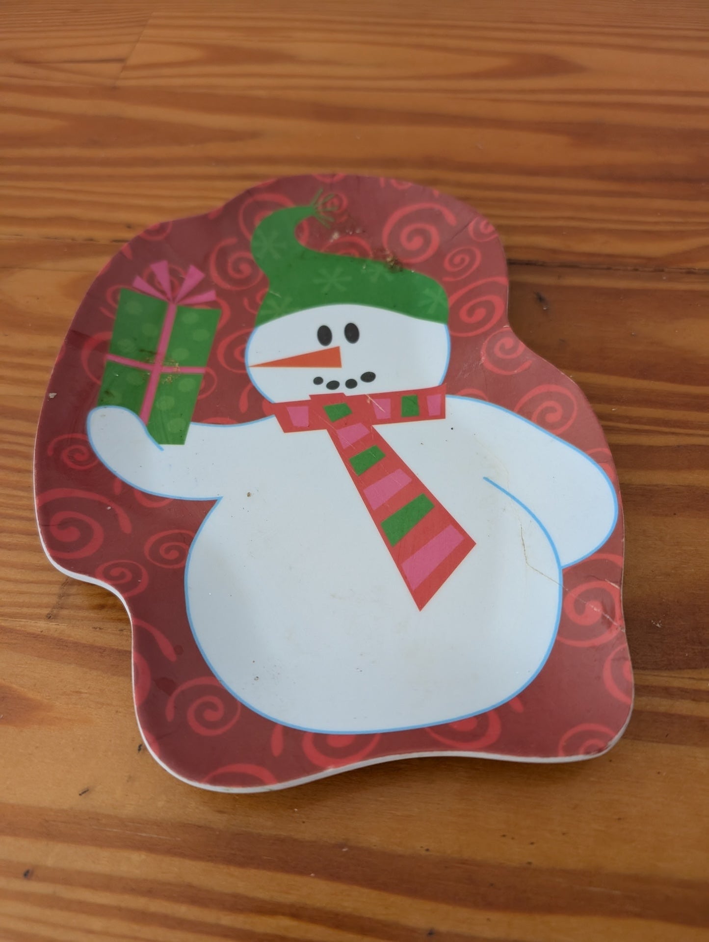 Snowman Plate from Unknown -  Tabletop (Plastic, Melamine Tableware, Kids, Whimsical, Red, White, Green, Pink)