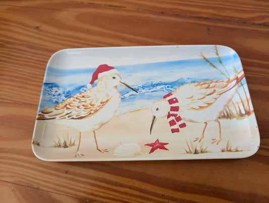 Coastal Christmas Sandpiper Tray from Unknown -  Tabletop (Ceramic Tableware, Coastal, Beach, White, Blue, Beige, Red)