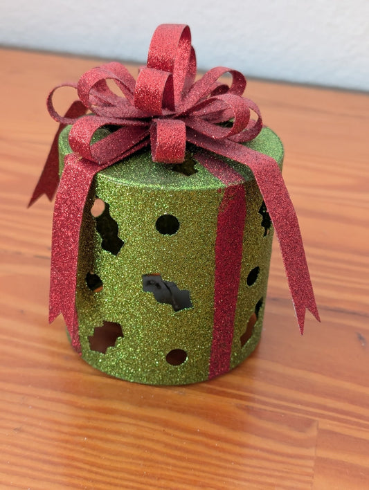 Gift Box Votive Holder from Unknown -  Holiday Decor (Metal, Glitter Decor, Modern, Glam, Green, Red)