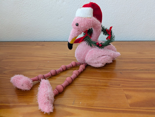 Christmas Flamingo from Unknown -  Holiday Decor (Fabric, Wood Figurine / Decor, Coastal, Tropical, Whimsical, Pink, Red, White, Green)