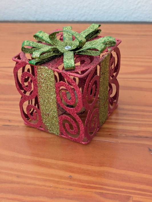 Glitter Gift Box Decor from Unknown -  Ornaments (Metal, Glitter Decor / Ornament, Modern, Glam, Red, Gold, Green)