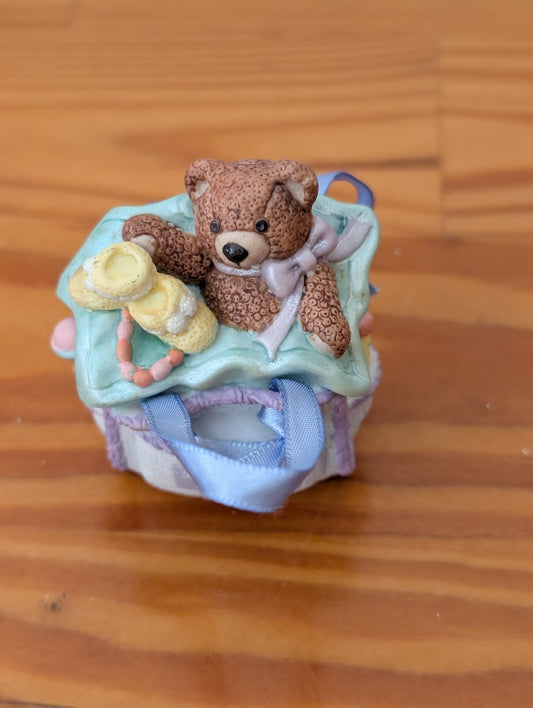 Baby's First Christmas Bear Box from Unknown -  Holiday Decor (Resin Figurine / Ornament, Baby's First Christmas, Pastel Blue, Brown, Purple)