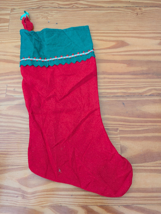 Red and Green Felt Stocking from Unknown -  Linens (Felt, Ribbon Stocking, Traditional, Kids, Red, Green)