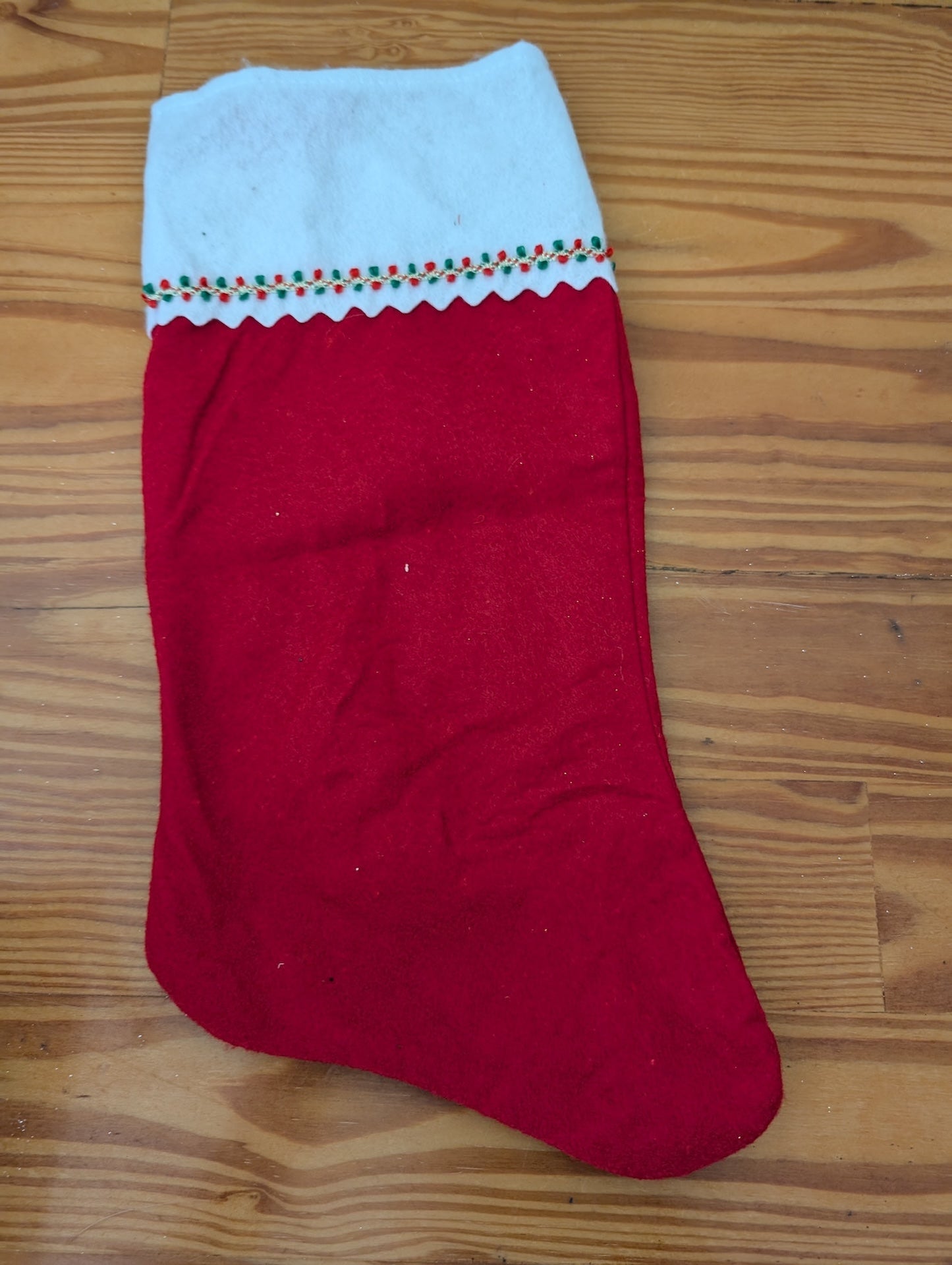 Red and White Felt Stocking from Unknown -  Linens (Felt, Ribbon Stocking, Traditional, Kids, Red, White, Green)