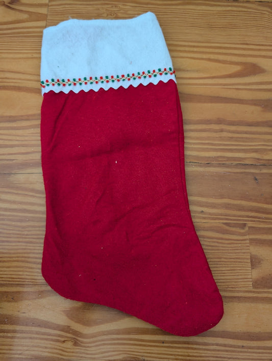 Red and White Felt Stocking from Unknown -  Linens (Felt, Ribbon Stocking, Traditional, Kids, Red, White, Green)