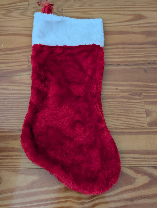 Plush Christmas Stocking from Unknown -  Linens (Faux Fur, Fabric Stocking, Traditional, Modern, Red, White)
