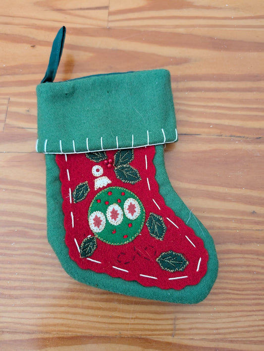 Mini Applique Felt Stocking from Unknown -  Ornaments (Felt, Thread Decor / Ornament, Rustic, Craft, Green, Red, White)