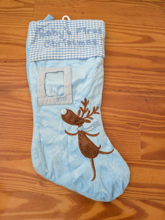 Baby's First Christmas Stocking from Unknown - 2012 Linens (Plush Fabric, Thread Stocking, Baby's First Christmas, Light Blue, Brown, White)