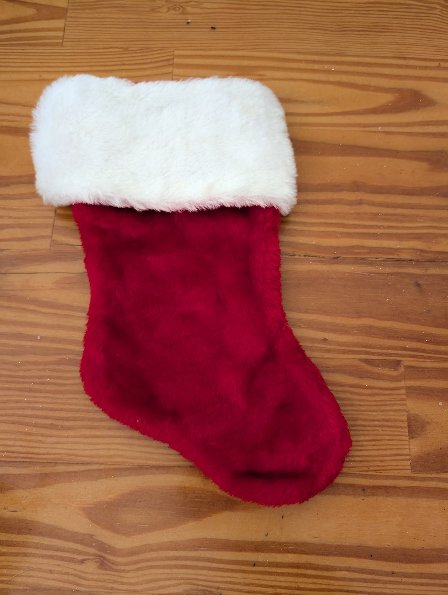 Plush Red Stocking from Unknown -  Linens (Faux Fur, Fabric Stocking, Traditional, Modern, Red, White)