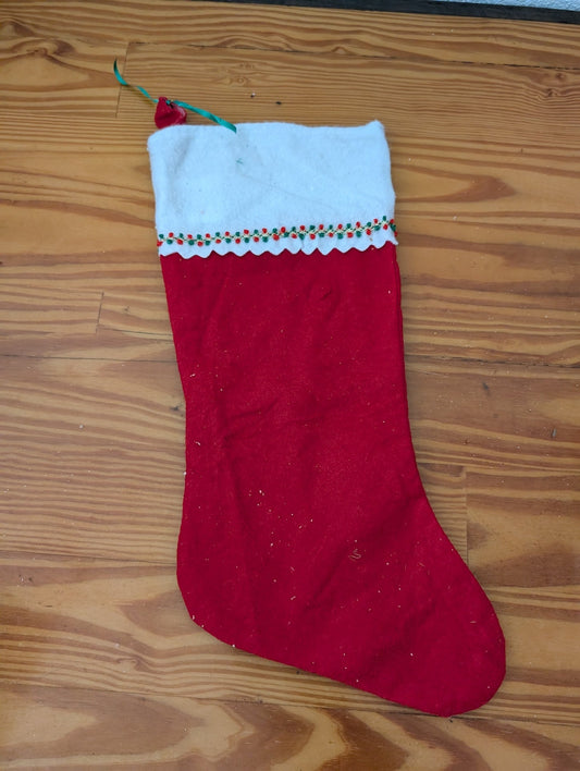 Felt Stocking with Holly Trim from Unknown -  Linens (Felt, Ribbon Stocking, Traditional, Red, White, Green)