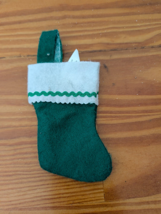 Mini Felt Stocking Ornament from Unknown -  Ornaments (Felt, Ribbon Ornament, Traditional, Craft, Green, White)