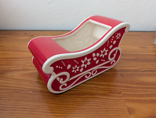 Ceramic Sleigh Candy Dish from Unknown -  Holiday Decor (Ceramic Decor / Tableware, Traditional, Victorian, Red, White)