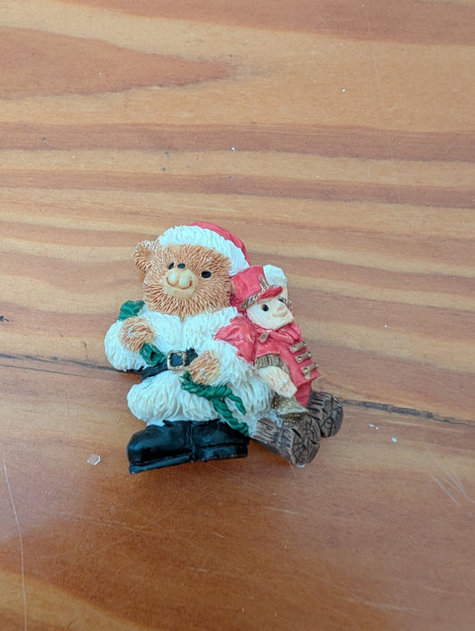 Santa Bear with Toy Soldier from Unknown -  Holiday Decor (Resin Magnet / Ornament, Traditional, Kids, Brown, Red, White)