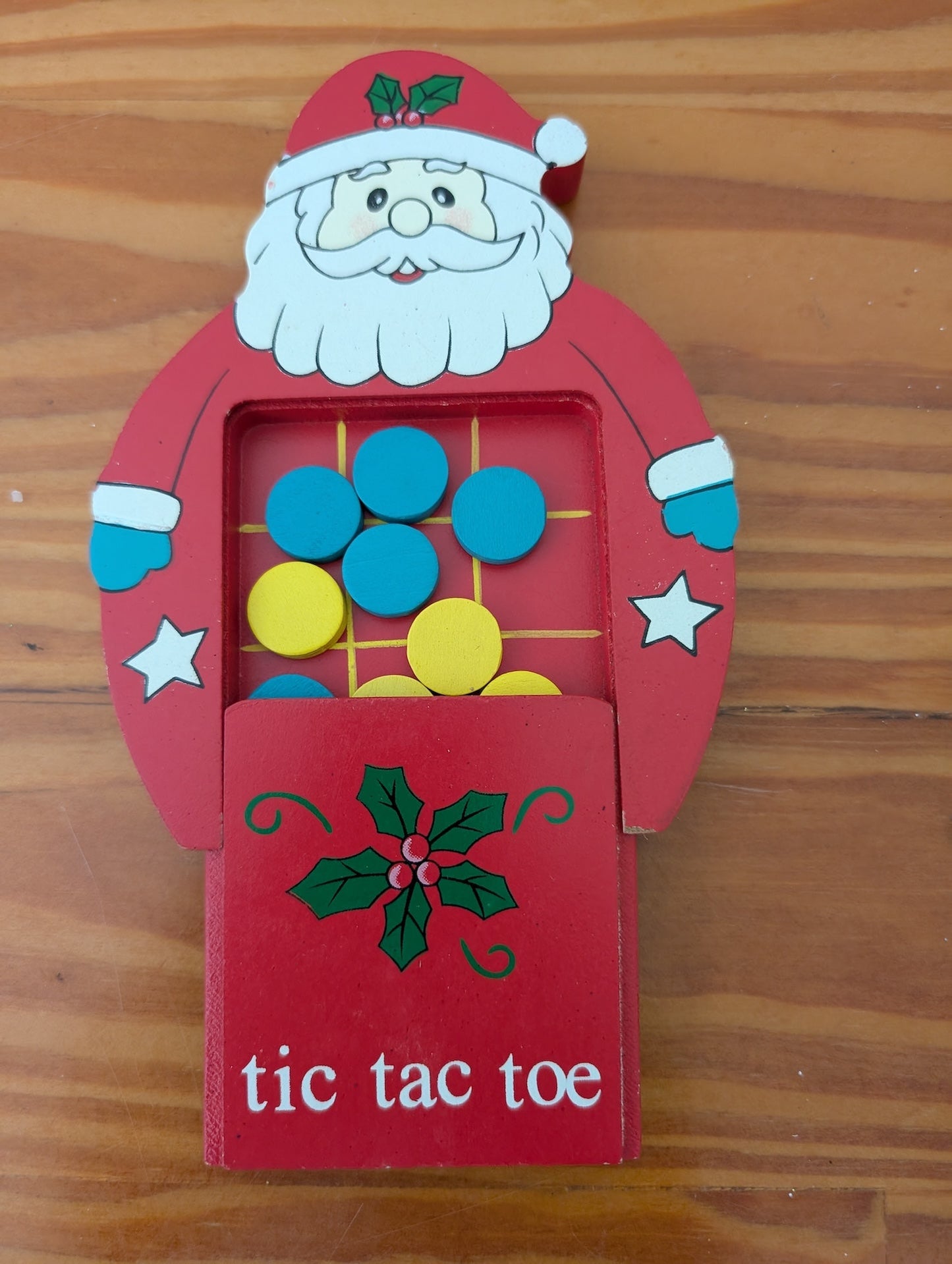 Santa Tic-Tac-Toe Game from Unknown -  Toys & Games (Wood Game / Toy, Kids, Traditional, Red, White, Blue, Yellow)
