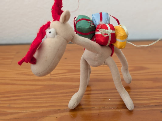 Whimsical Plush Camel/Llama from Unknown -  Holiday Decor (Fabric, Yarn, Plastic Figurine / Decor, Whimsical, Kids, Tan, Red, Multicolor)