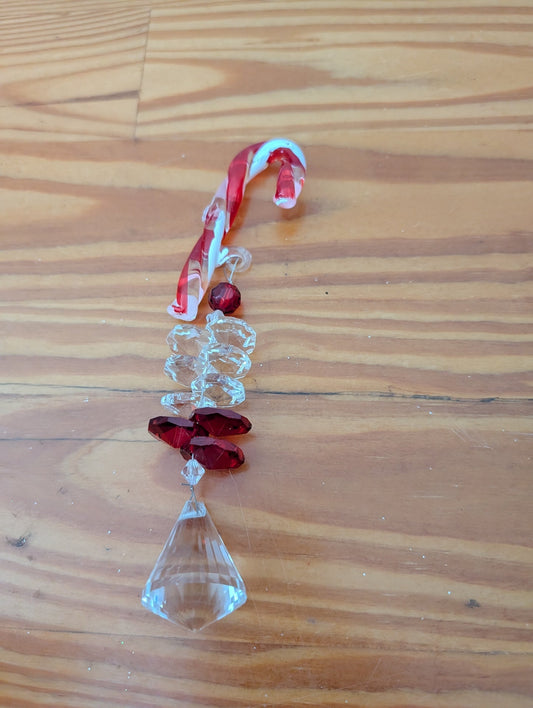 Crystal Candy Cane Suncatcher from Unknown -  Ornaments (Glass, Acrylic Ornament, Traditional, Glam, Red, White, Clear)