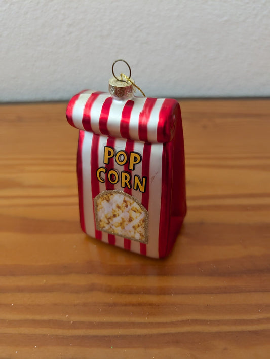 Popcorn Bag Ornament from Unknown -  Ornaments (Glass Ornament, Novelty, Food-themed, Kitsch, Red, White, Yellow)