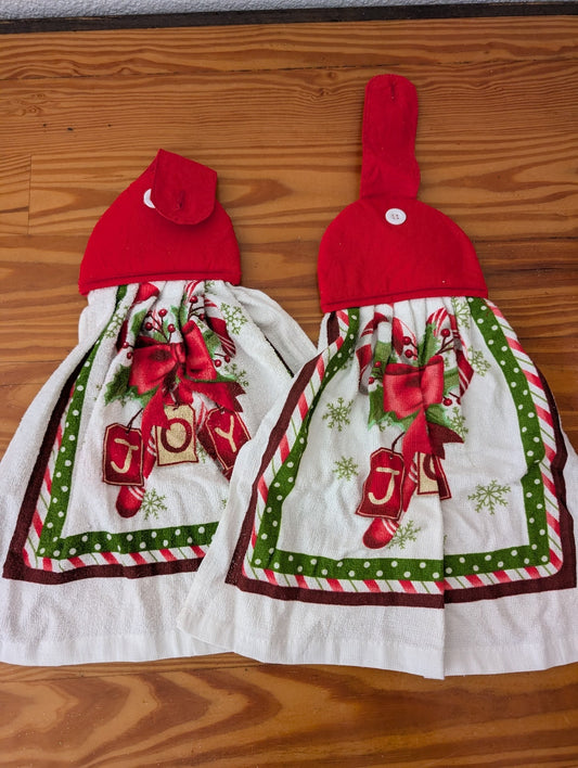 Hanging "JOY" Kitchen Towels from Unknown -  Linens (Cotton Kitchen Linens, Traditional, White, Red, Green)