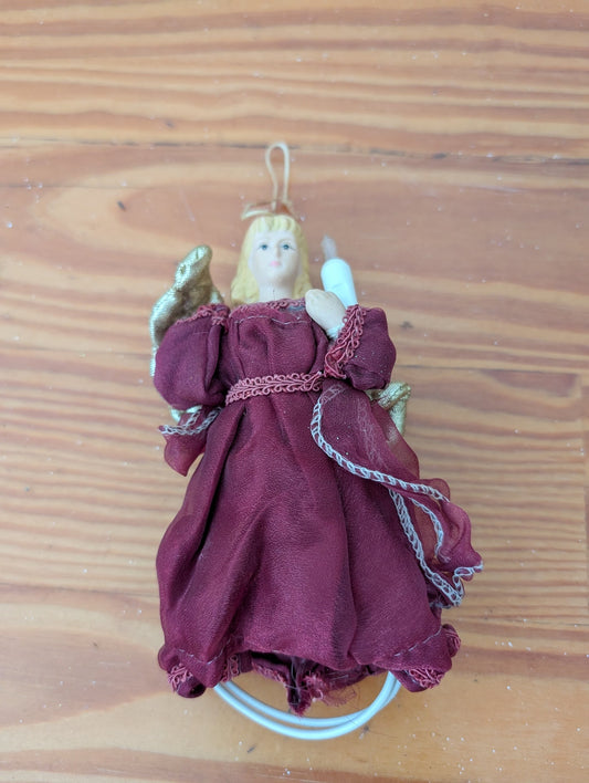 Burgundy Angel Ornament from Unknown -  Ornaments (Fabric, Porcelain Ornament / Tree Topper, Traditional, Victorian, Burgundy, Gold, Cream)