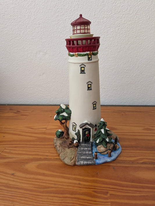 Christmas Lighthouse from Unknown -  Holiday Decor (Ceramic or Resin Figurine / Decor, Coastal, Nautical, White, Red, Green)