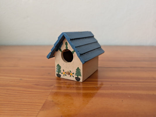 Small Decorative Birdhouse from Unknown -  Garden Decor (Wood, Paint Birdhouse, Folk Art, Craft, Tan, Blue, Green)