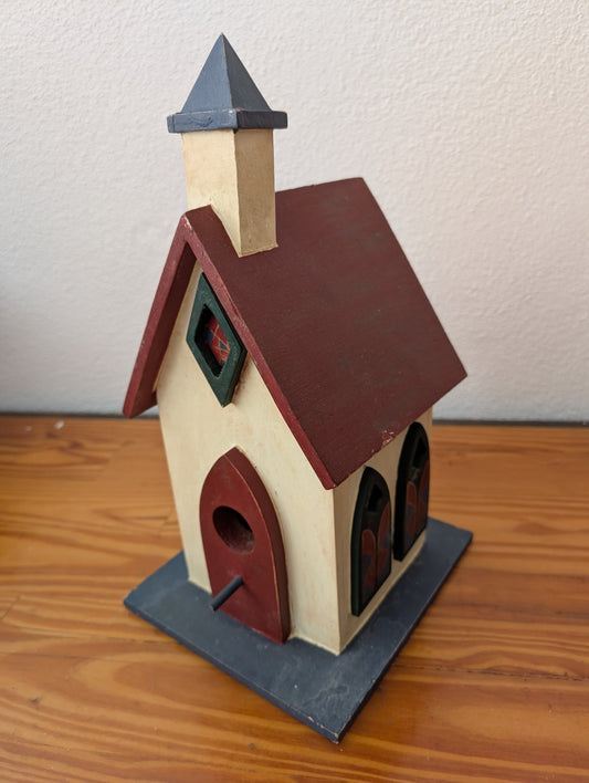 Church Birdhouse from Unknown -  Garden Decor (Wood, Paint Birdhouse, Folk Art, Country, Religious, Cream, Red, Grey)