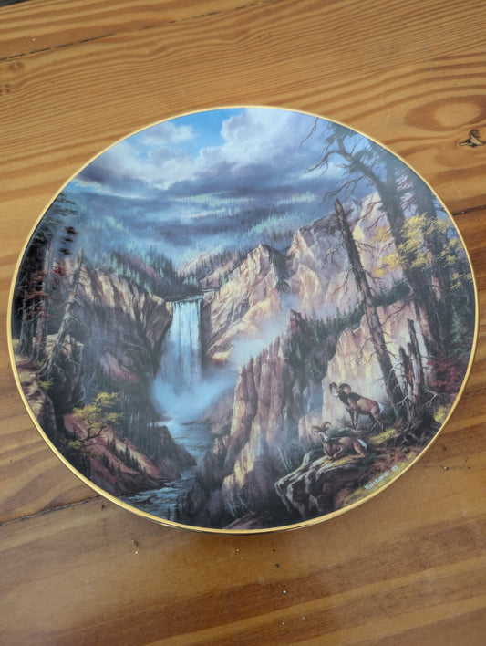 Canyon Watch (or similar) from The Danbury Mint (likely) - 1990s Wall Decor (Porcelain Collector Plate, Wildlife, Nature, Cabin, Southwestern, Multicolor (dominant browns, blues, greys))
