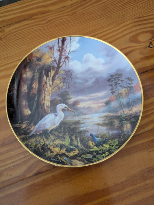 Swamp Serenity (or similar) from The Danbury Mint (likely) - 1990s Wall Decor (Porcelain Collector Plate, Wildlife, Nature, Coastal, Multicolor (dominant greens, blues, browns))