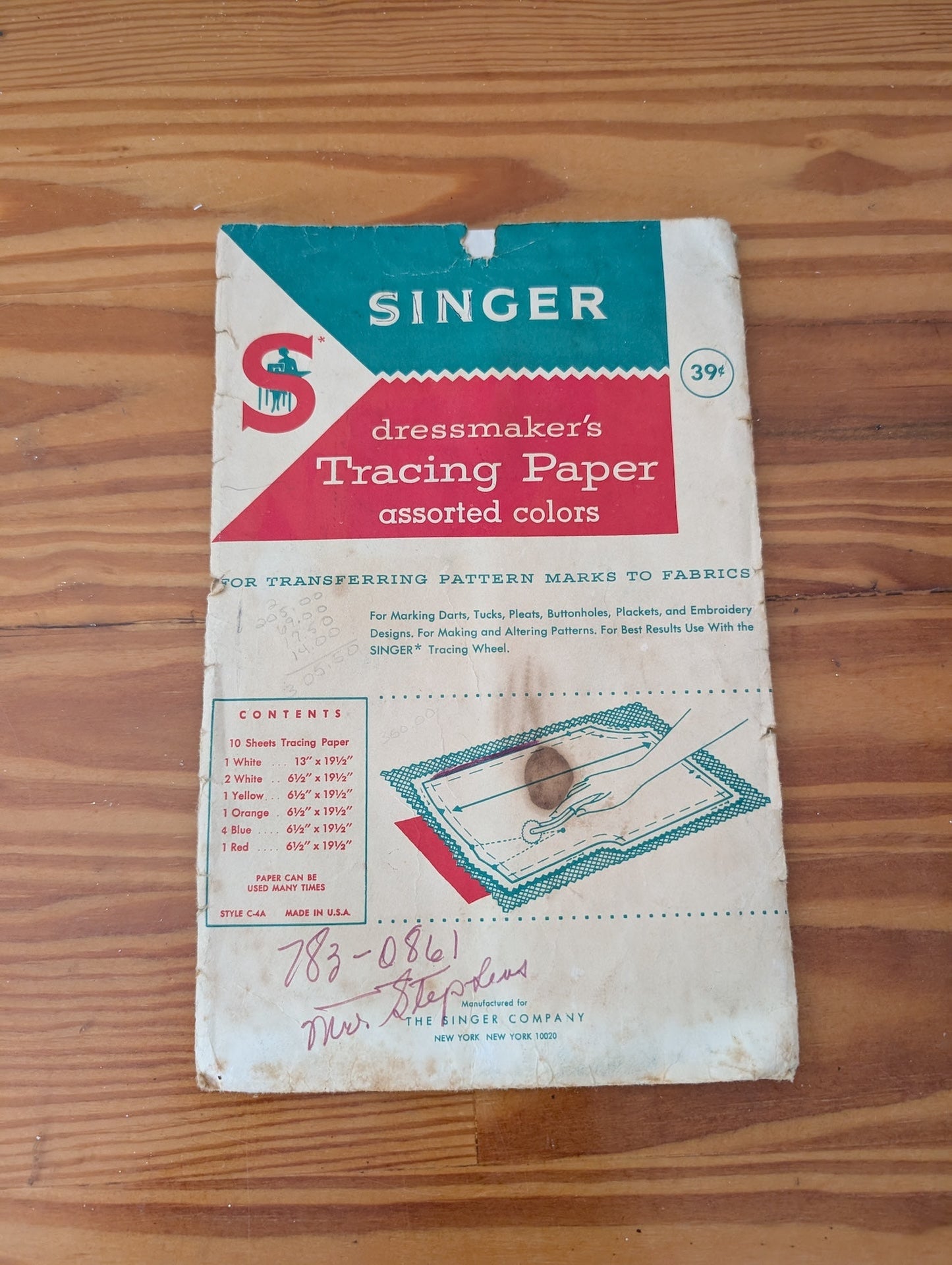 Dressmaker's Tracing Paper from The Singer Company - 1960s-1970s Craft Supplies (Paper, Wax/Chalk Sewing Supplies, Vintage, Sewing, Craft, Teal, Red, White)