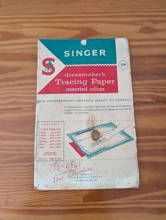 Dressmaker's Tracing Paper from The Singer Company - 1960s-1970s Craft Supplies (Paper, Wax/Chalk Sewing Supplies, Vintage, Sewing, Craft, Teal, Red, White)