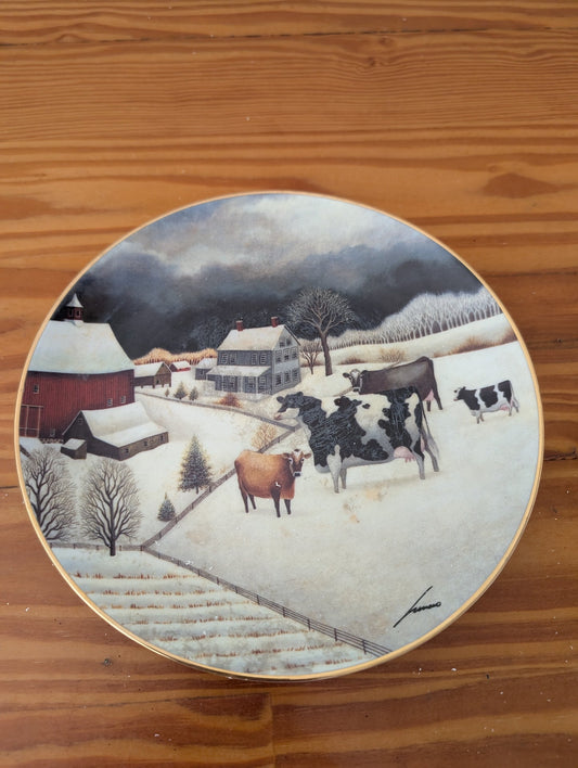 The Farmstead from Edwin M. Knowles China Company - 1992 Wall Decor (Porcelain Collector Plate, Farmhouse, Rustic, Country, Traditional, Multicolor (dominant: white, grey, brown, red))