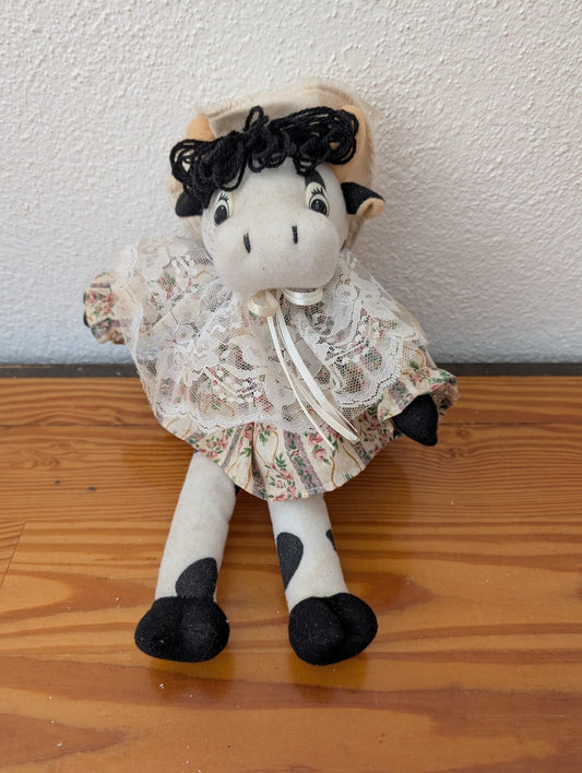 Country Cow Plush from Unknown -  Toys (Fabric, Lace, Plush Plush Toy, Farmhouse, Country, Kids, White, Black, Floral)