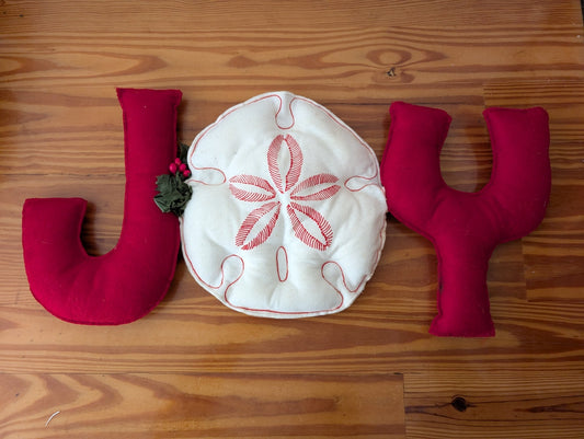 "JOY" Plush Letters from Unknown -  Holiday Decor (Felt or Fleece Wall Decor / Plush Letters, Coastal, Christmas, Beach, Red, White)