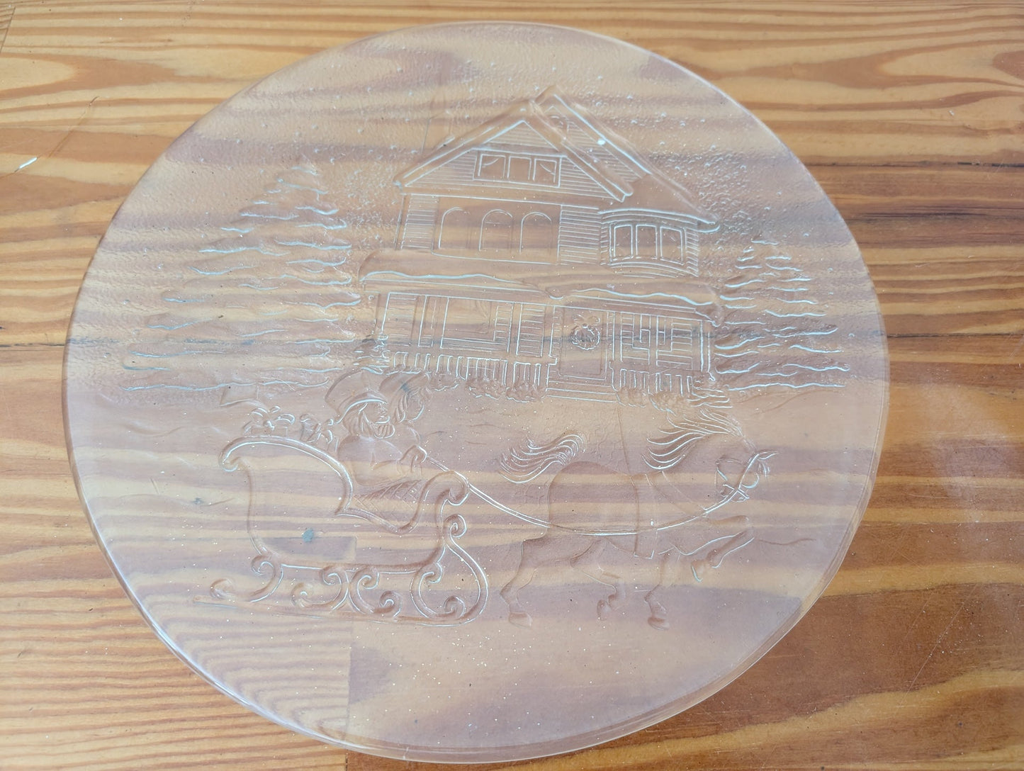 Winter Scene Glass Platter from Unknown (Similar to Tiara or Indiana Glass) - 1980s Tableware (Glass Platter, Traditional, Vintage, Clear)