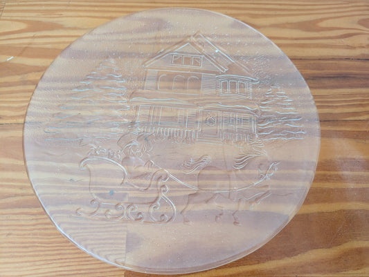 Winter Scene Glass Platter from Unknown (Similar to Tiara or Indiana Glass) - 1980s Tableware (Glass Platter, Traditional, Vintage, Clear)