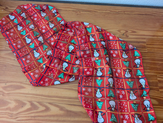Christmas Snowman and Tree Sheer Scarf from Unbranded -  Apparel/Accessory (Sheer Polyester Scarf, Christmas, Holiday, Winter, Red, White, Green, Brown)
