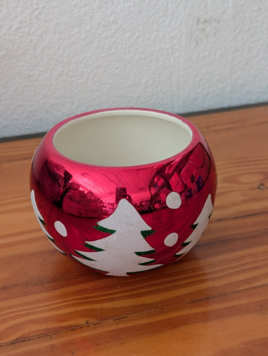 Red Glass Christmas Votive Holder from Unknown -  Holiday Decor (Glass, Glitter Votive/Candle Holder, Modern, Festive, Red, White, Green)