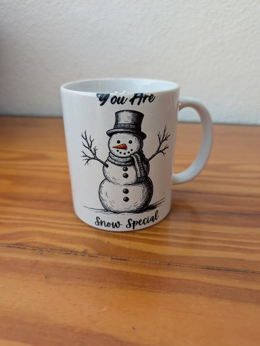 "You Are Snow Special" Snowman Mug from Sometimes Funny Designs-  Tableware (Ceramic Mug, Whimsical, Farmhouse, White, Black)