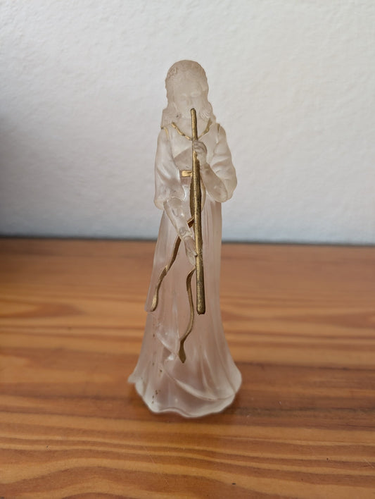 Frosted Glass Angel with Flute from Unknown -  Holiday Decor (Glass Figurine, Angelic, Traditional, Frosted Clear, Gold)