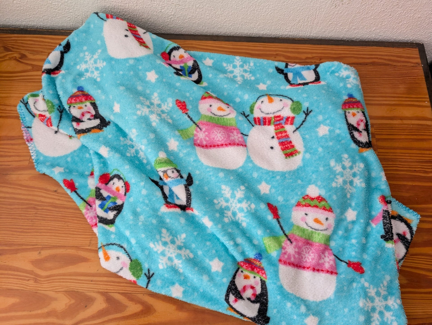 Snowman & Penguin Fleece Throw from Unknown -  Linens (Fleece Fleece Blanket, Whimsical, Kids, Light Blue, Multicolor)