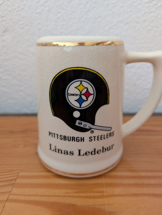 Pittsburgh Steelers Mug from Unknown - 1970s Tableware / Collectibles (Ceramic Mug / Stein, Sports Memorabilia, Vintage, Cream, Black, Yellow)