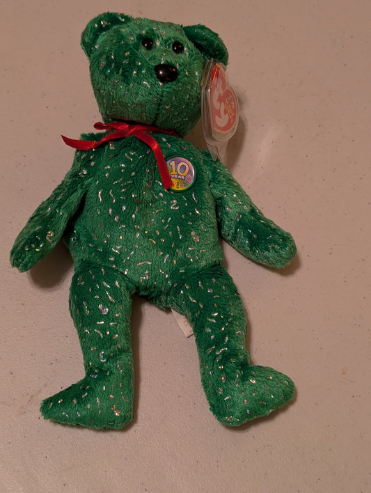 10th Anniversary Emerald the Bear - Ty Beanie Baby (Green, 2003, Plush Toy, Stuffed Animal, MWMT, Vintage, Retired)